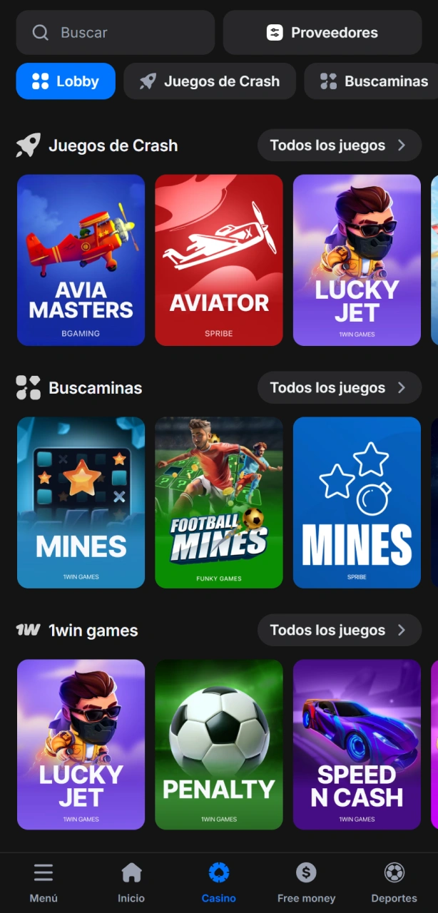 Disfruta los mejores juegos de azar en el casino de la app 1win.