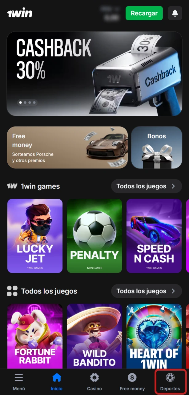 Accede a la sección de apuestas de 1win para tu primera jugada.