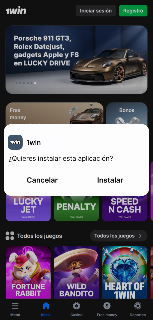 Instala la aplicación en tu dispositivo y prepárate para el registro en 1win.