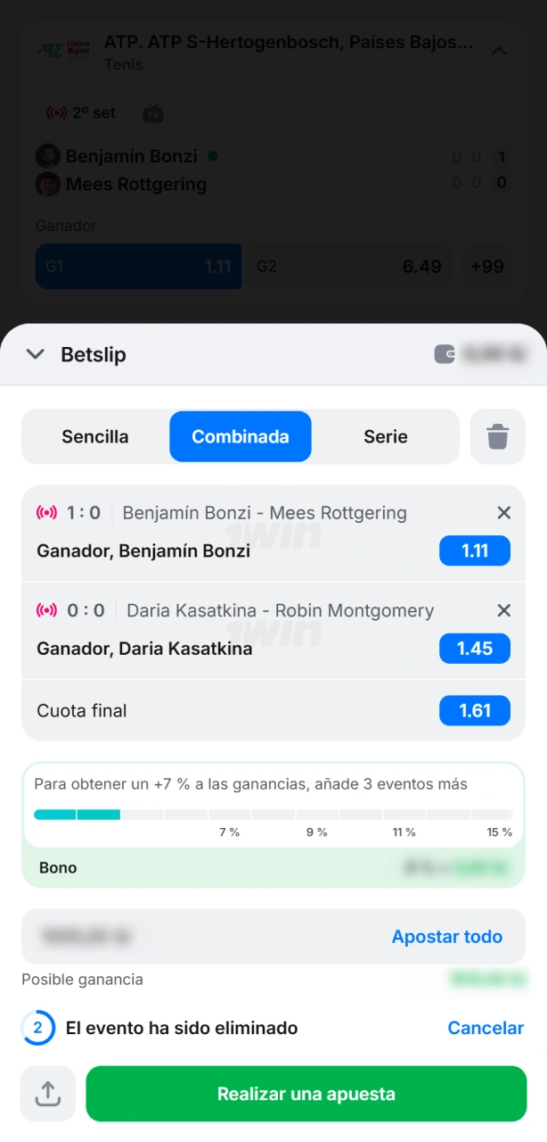 Realizar tu apuesta de tenis con las mejores cuotas en 1win.
