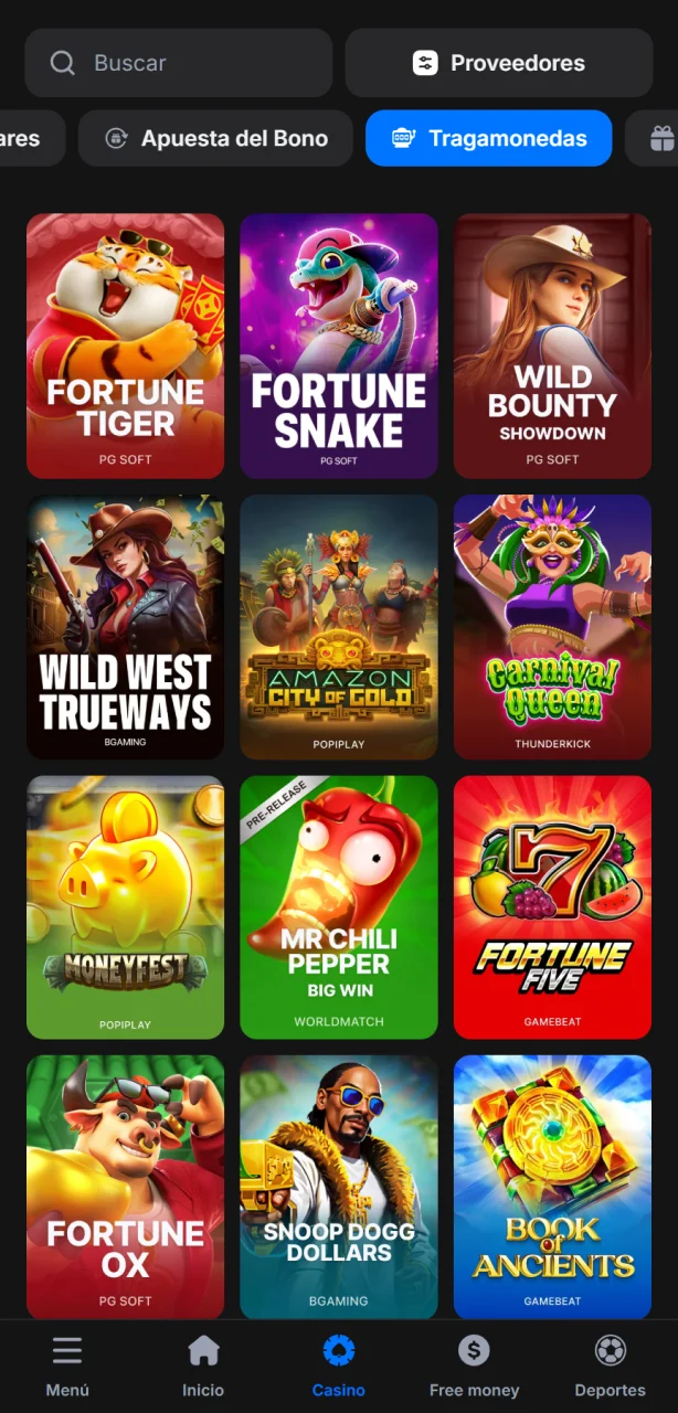 Navega al lobby de slots en la sección de tragamonedas 1win.